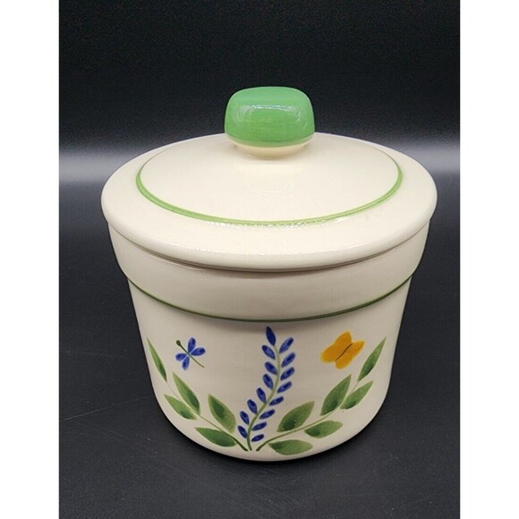 Crock Shop Santa Ana California Cookie Jar Canister with Lid Blue Green Floral - Picture 2 of 11